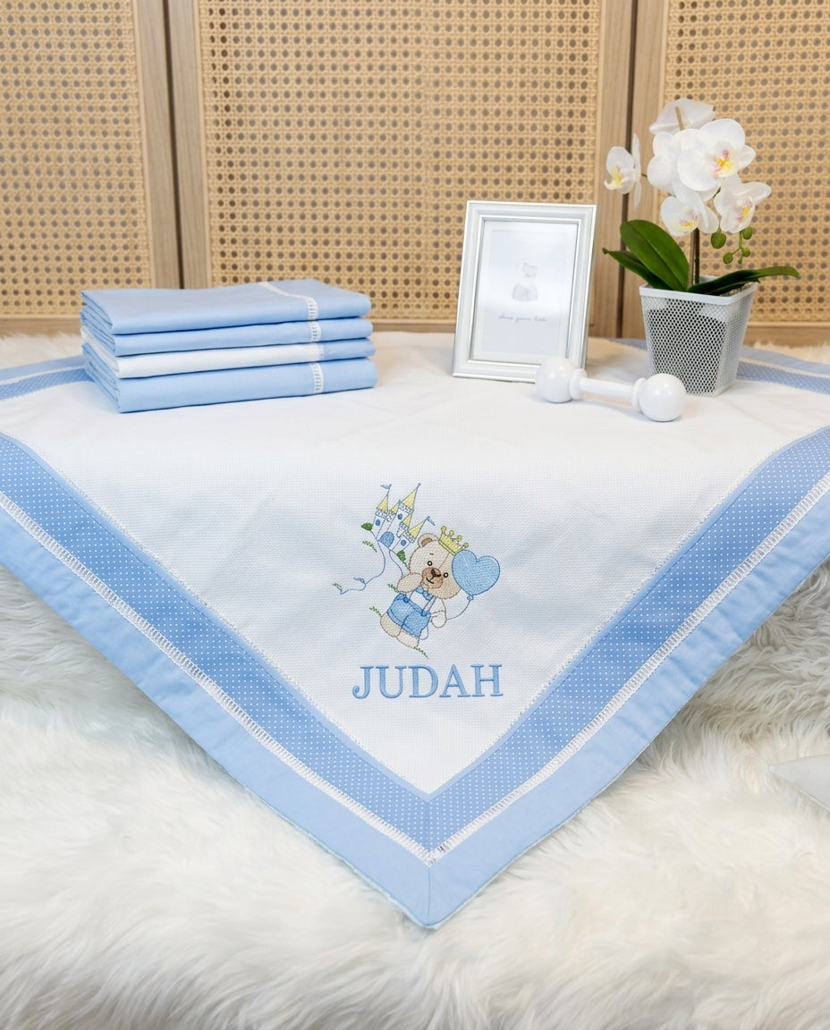 Personalized Embroidered Prince Bear Baby Boy Blanket – Luxury Piquet & Minky Dot
