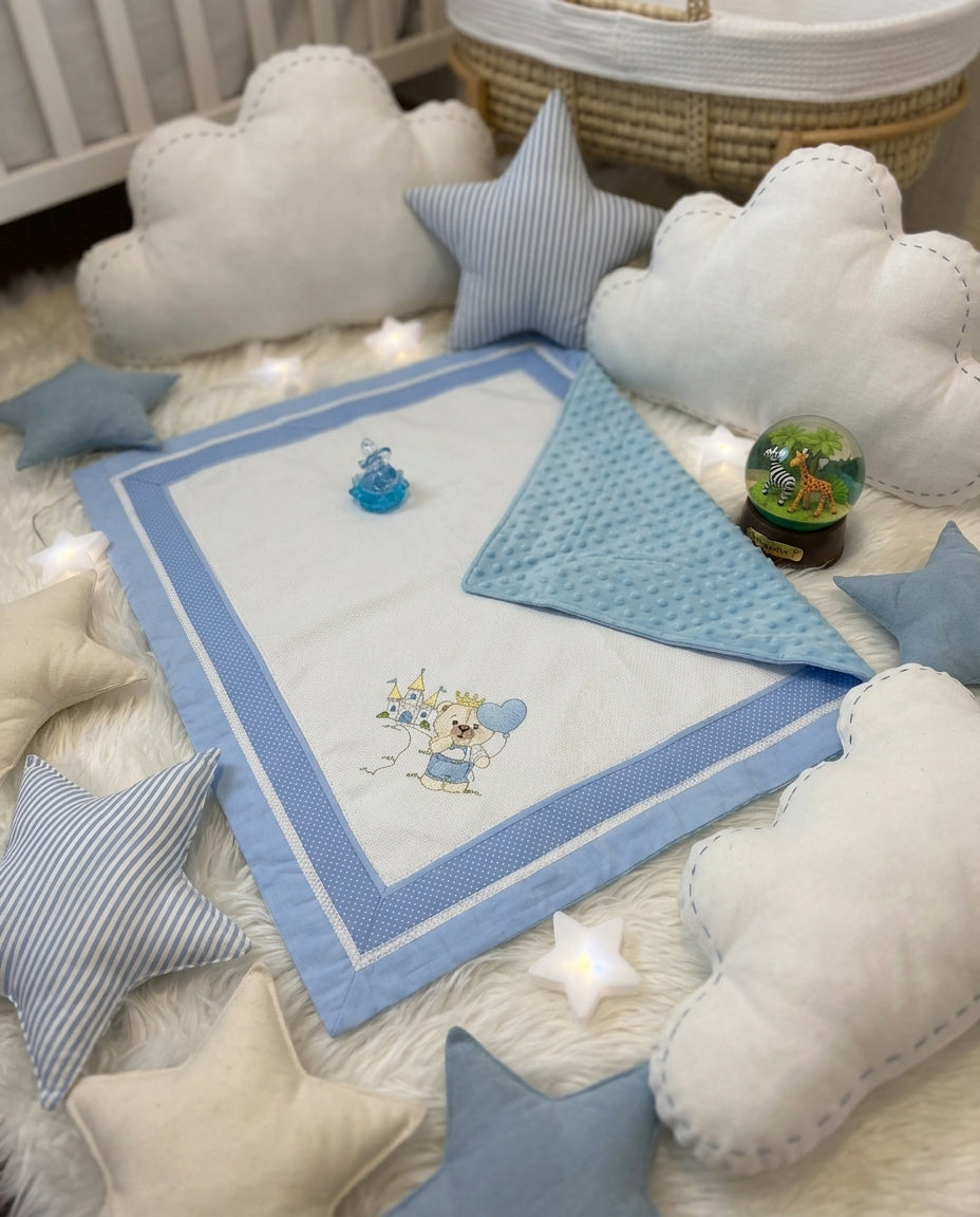 Personalized Embroidered Prince Bear Baby Boy Blanket – Luxury Piquet & Minky Dot
