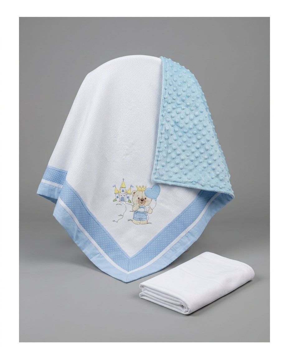 Personalized Embroidered Prince Bear Baby Boy Blanket – Luxury Piquet & Minky Dot