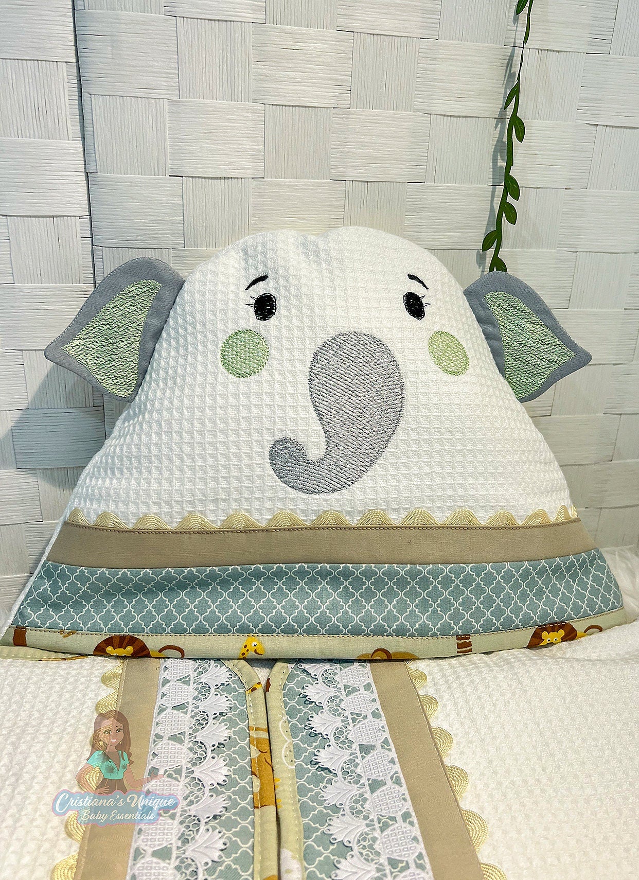 Personalized Elephant Hooded Towel Set, Custom Embroidered Baby Shower Gift