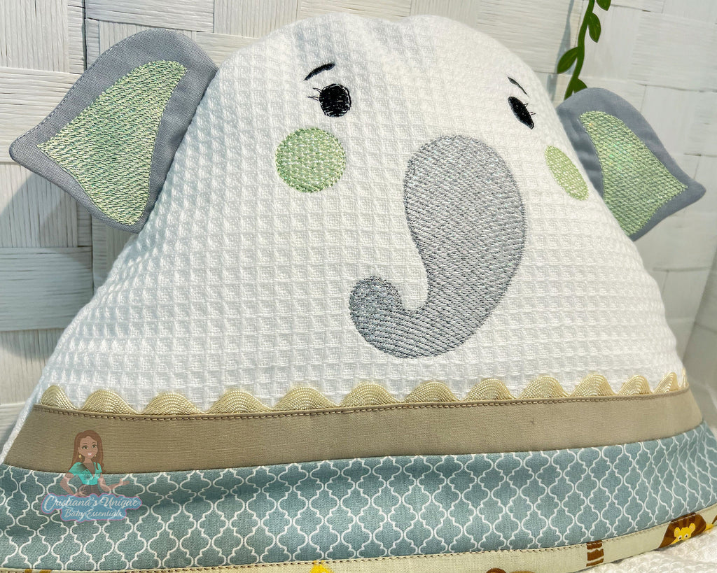 Personalized Elephant Hooded Towel Set, Custom Embroidered Baby Shower Gift