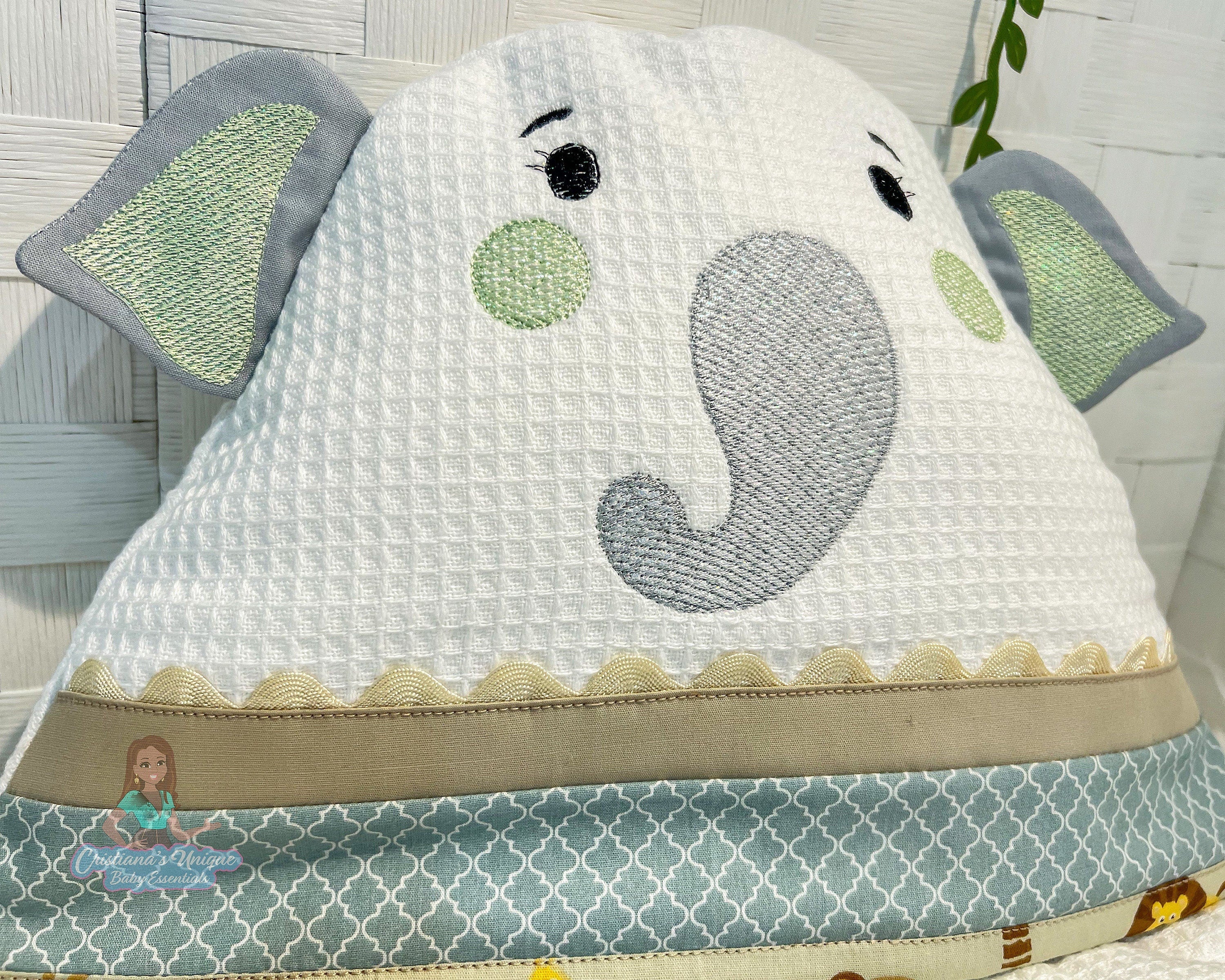 Personalized Elephant Hooded Towel Set, Custom Embroidered Baby Shower Gift