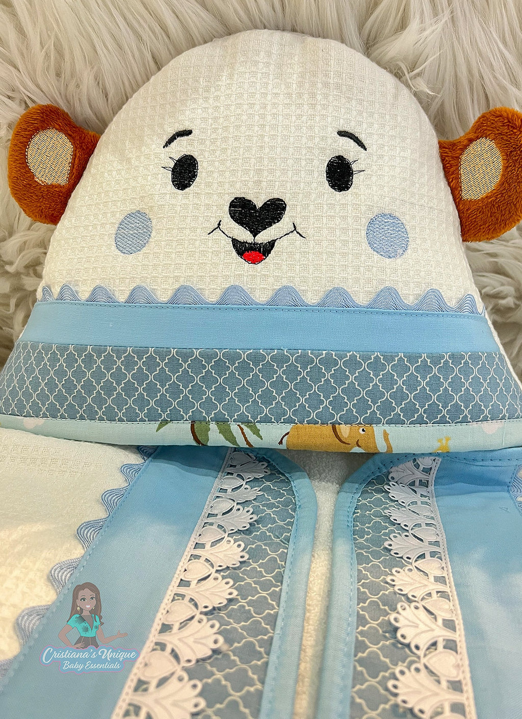 Personalized Monkey Hooded Towel Set, Embroidered Baby Shower Gift