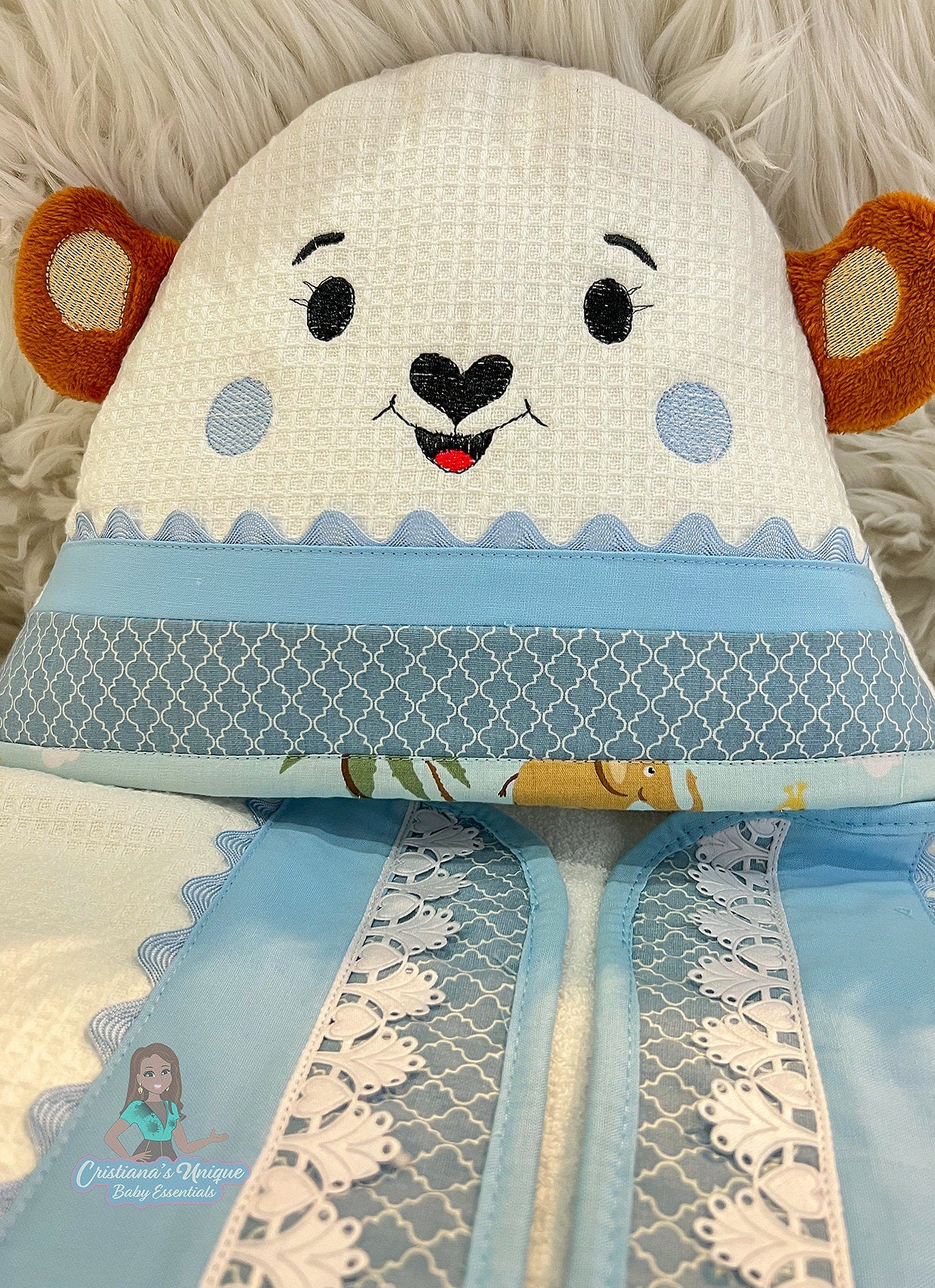 Personalized Monkey Hooded Towel Set, Embroidered Baby Shower Gift