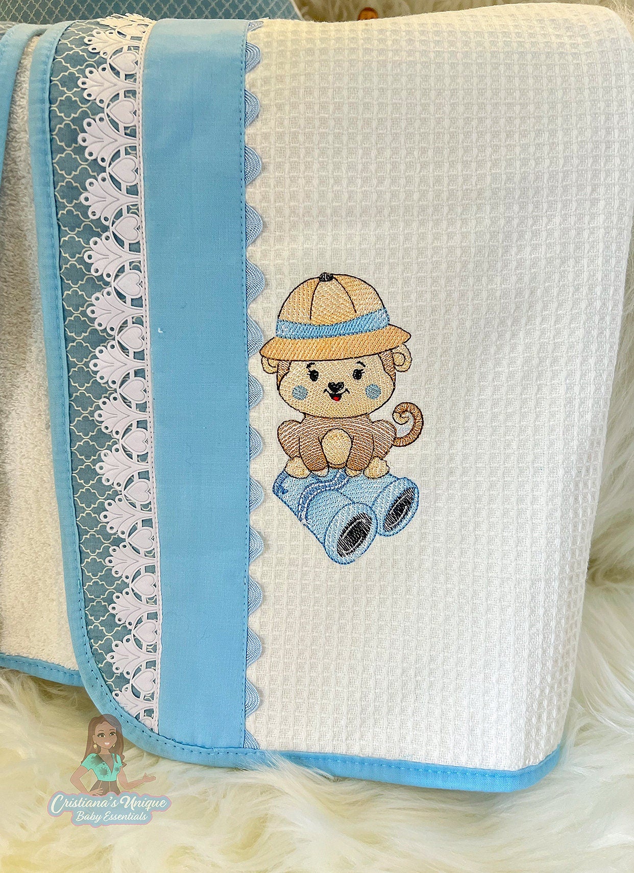 Personalized Monkey Hooded Towel Set, Embroidered Baby Shower Gift