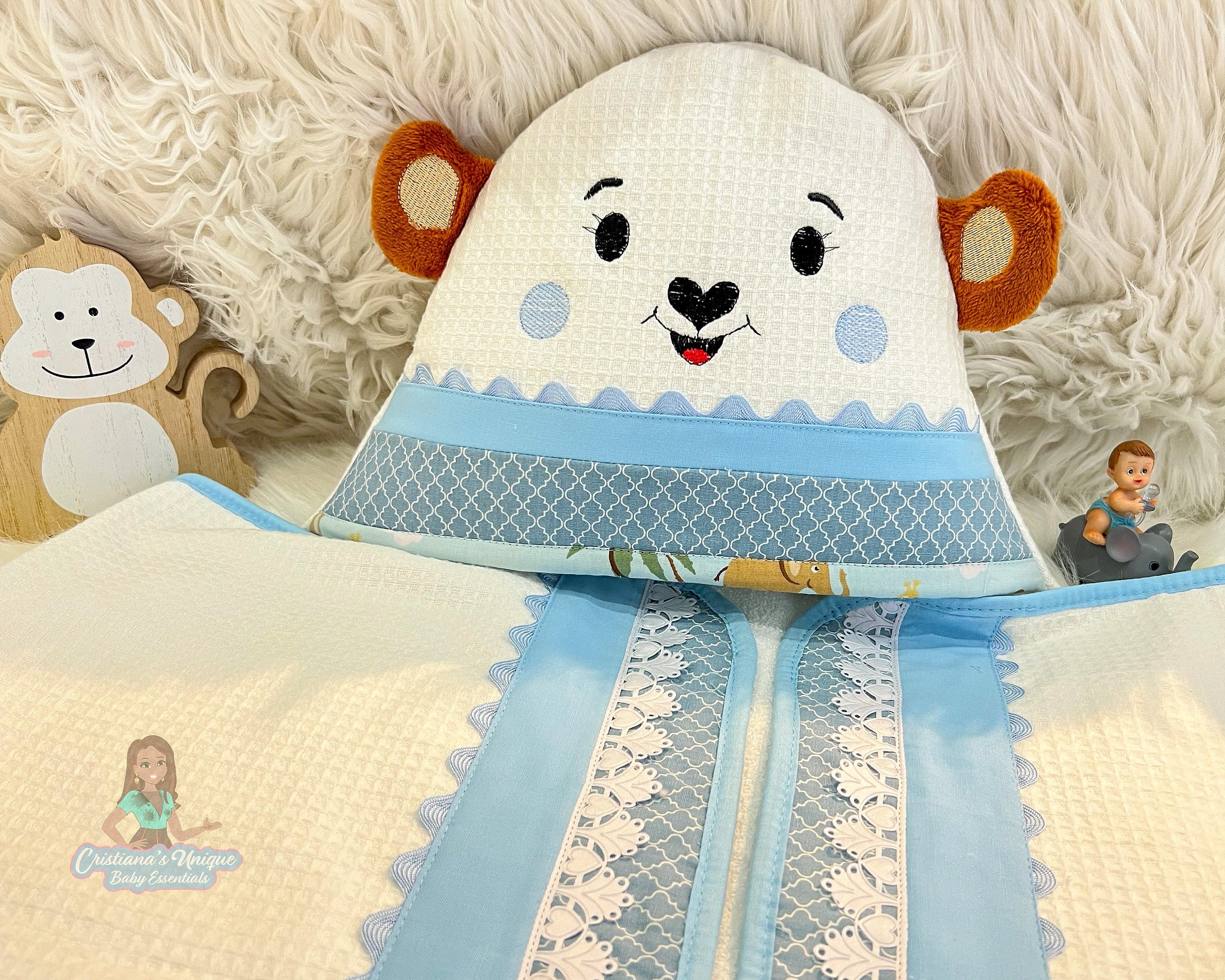 Personalized Monkey Hooded Towel Set, Embroidered Baby Shower Gift