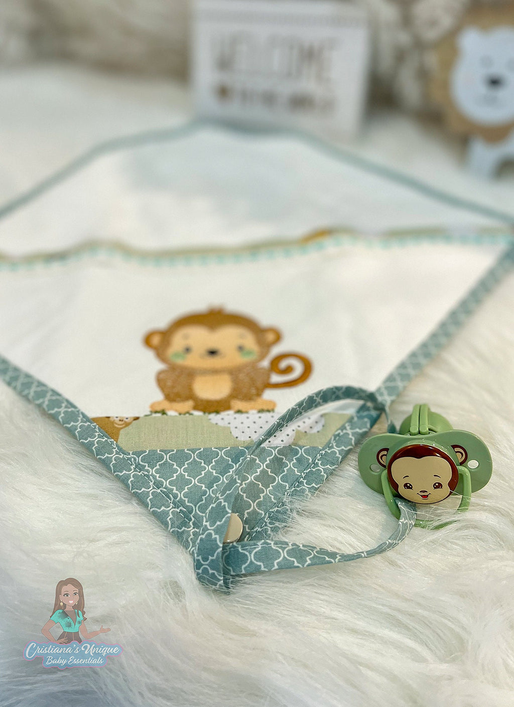 Personalized Safari Embroidered Burp Cloth: 100% Cotton Baby Essential Set