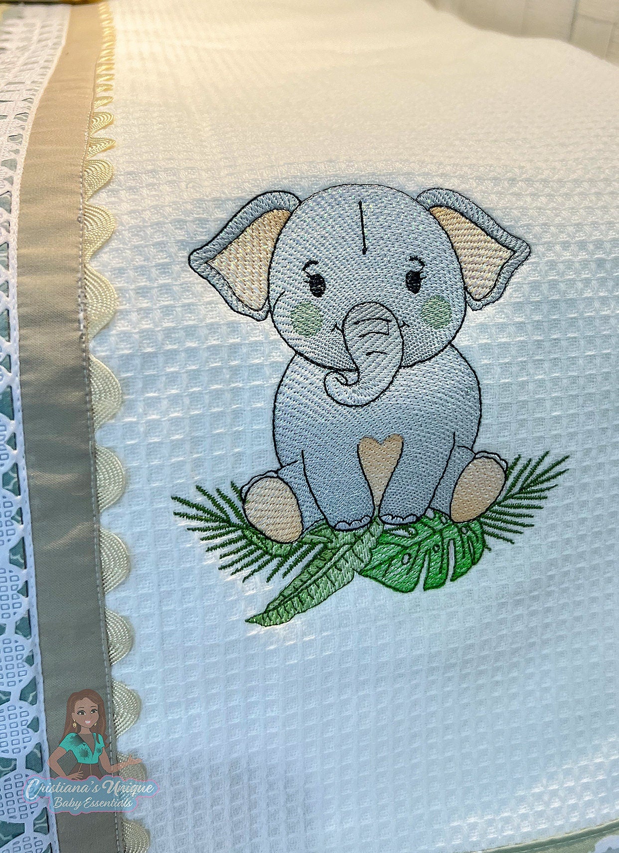 Personalized Elephant Hooded Towel Set, Custom Embroidered Baby Shower Gift