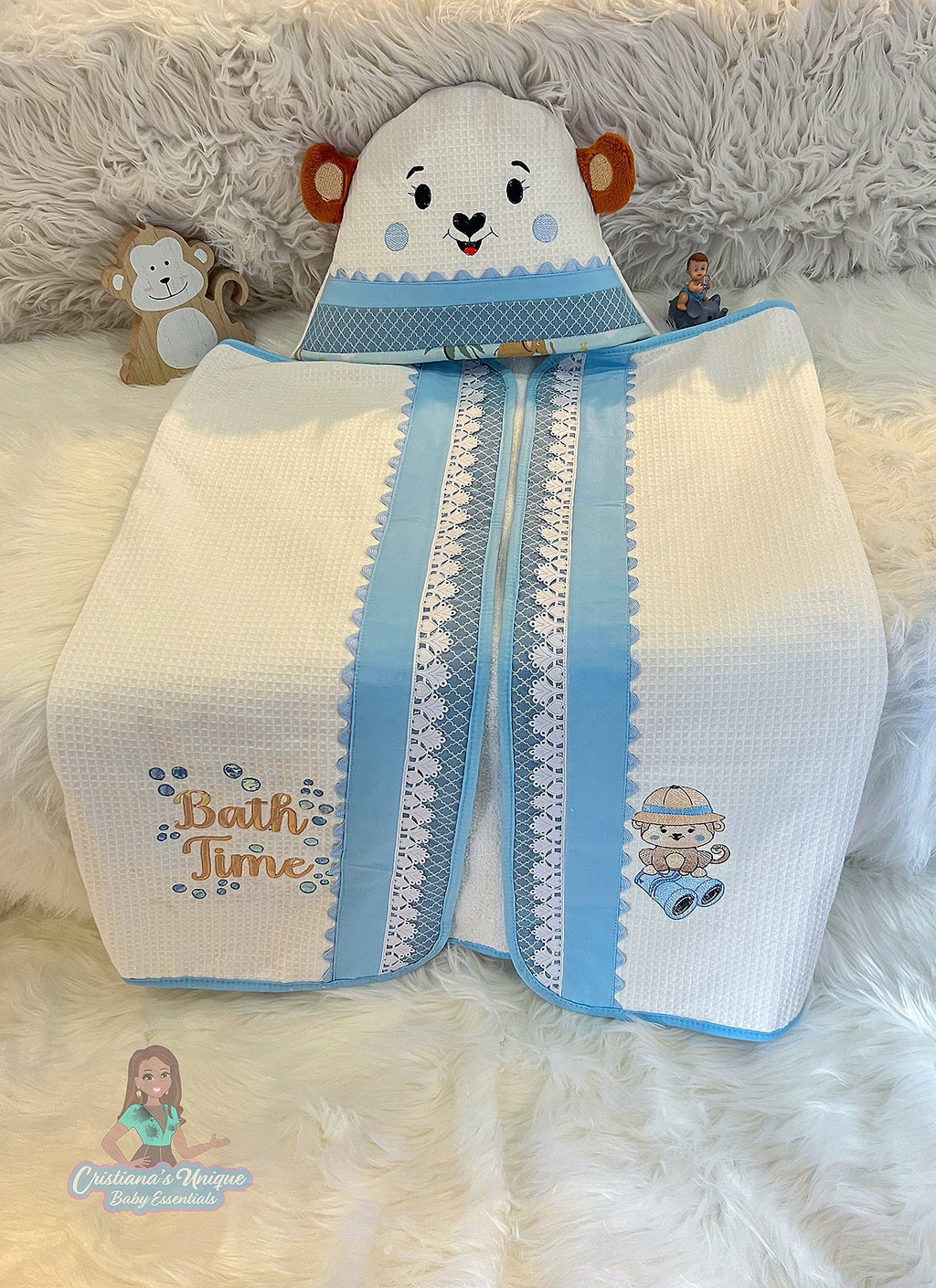 Personalized Monkey Hooded Towel Set, Embroidered Baby Shower Gift