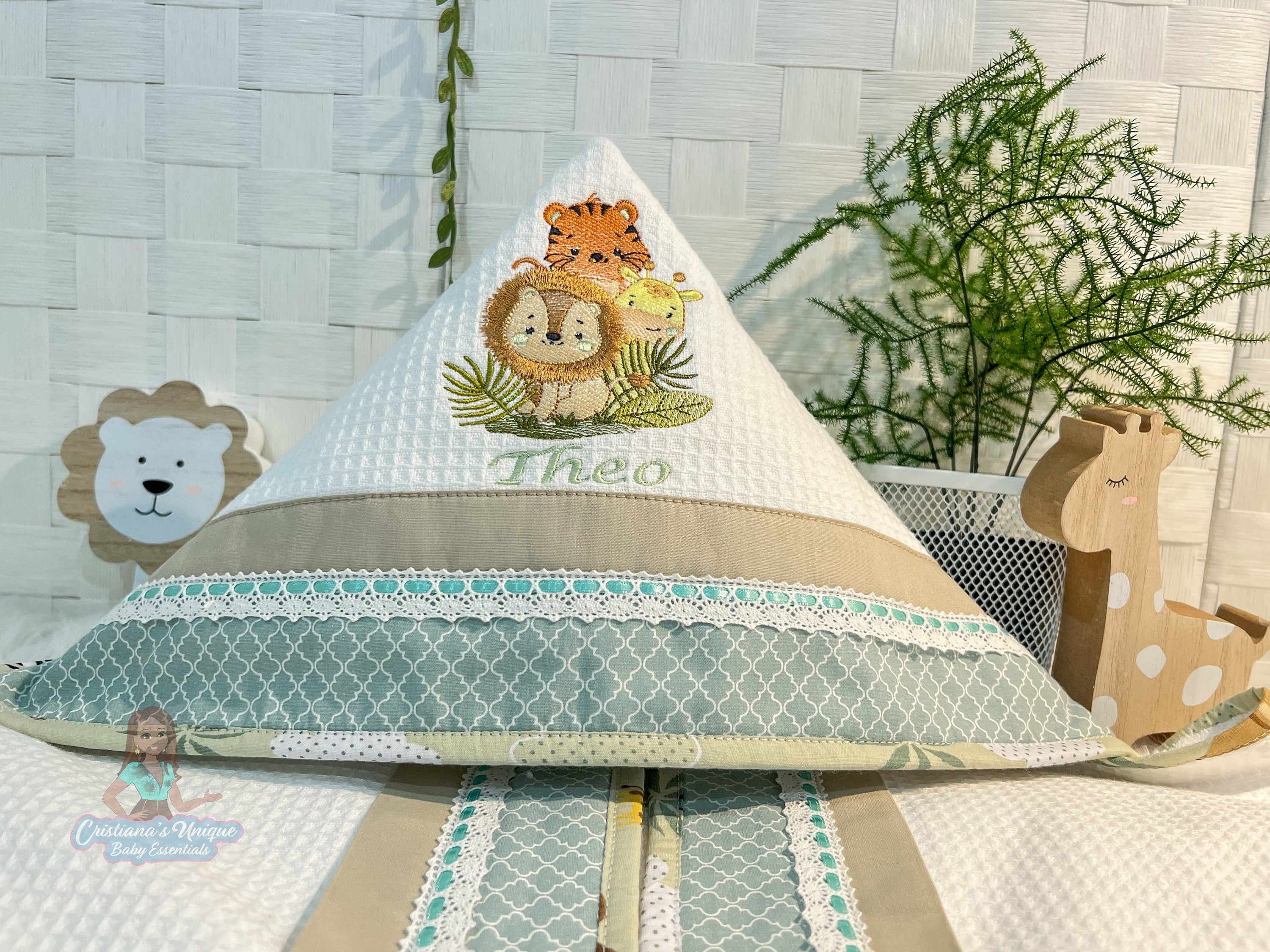 Personalized Safari Baby Bathrobe Hooded Towel Set, Custom Embroidered Shower Gift