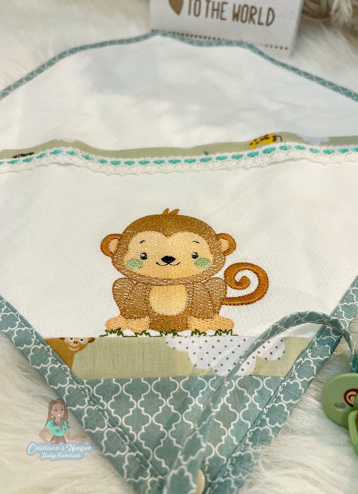 Personalized Safari Embroidered Burp Cloth: 100% Cotton Baby Essential Set