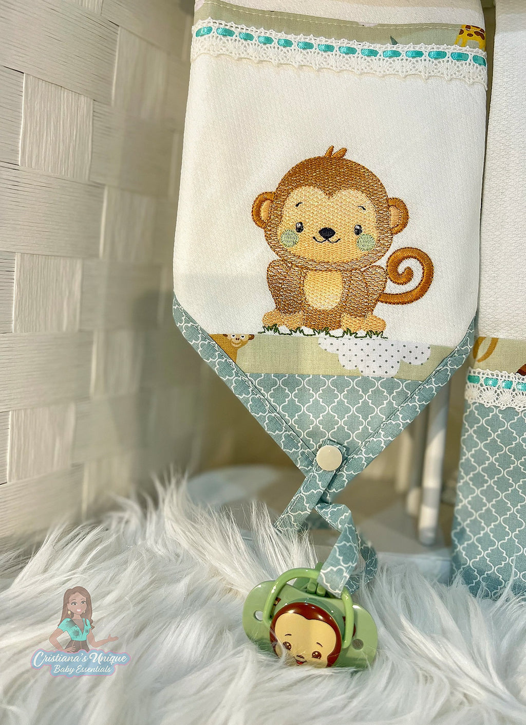 Personalized Safari Embroidered Burp Cloth: 100% Cotton Baby Essential Set