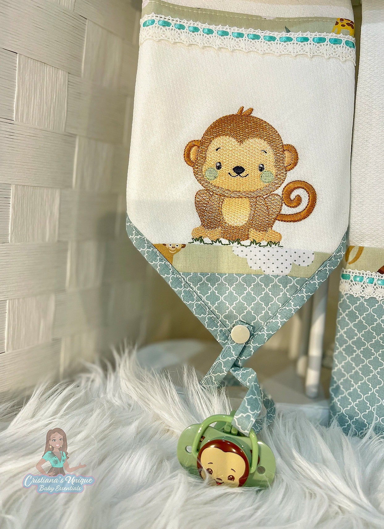 Personalized Safari Embroidered Burp Cloth: 100% Cotton Baby Essential Set