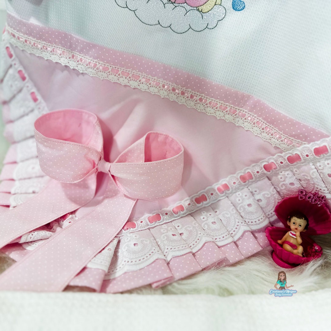 Customizable Pink Teddy Bear Baby Blanket: 100% Cotton Tricoline, Piqué, Plush Fabric
