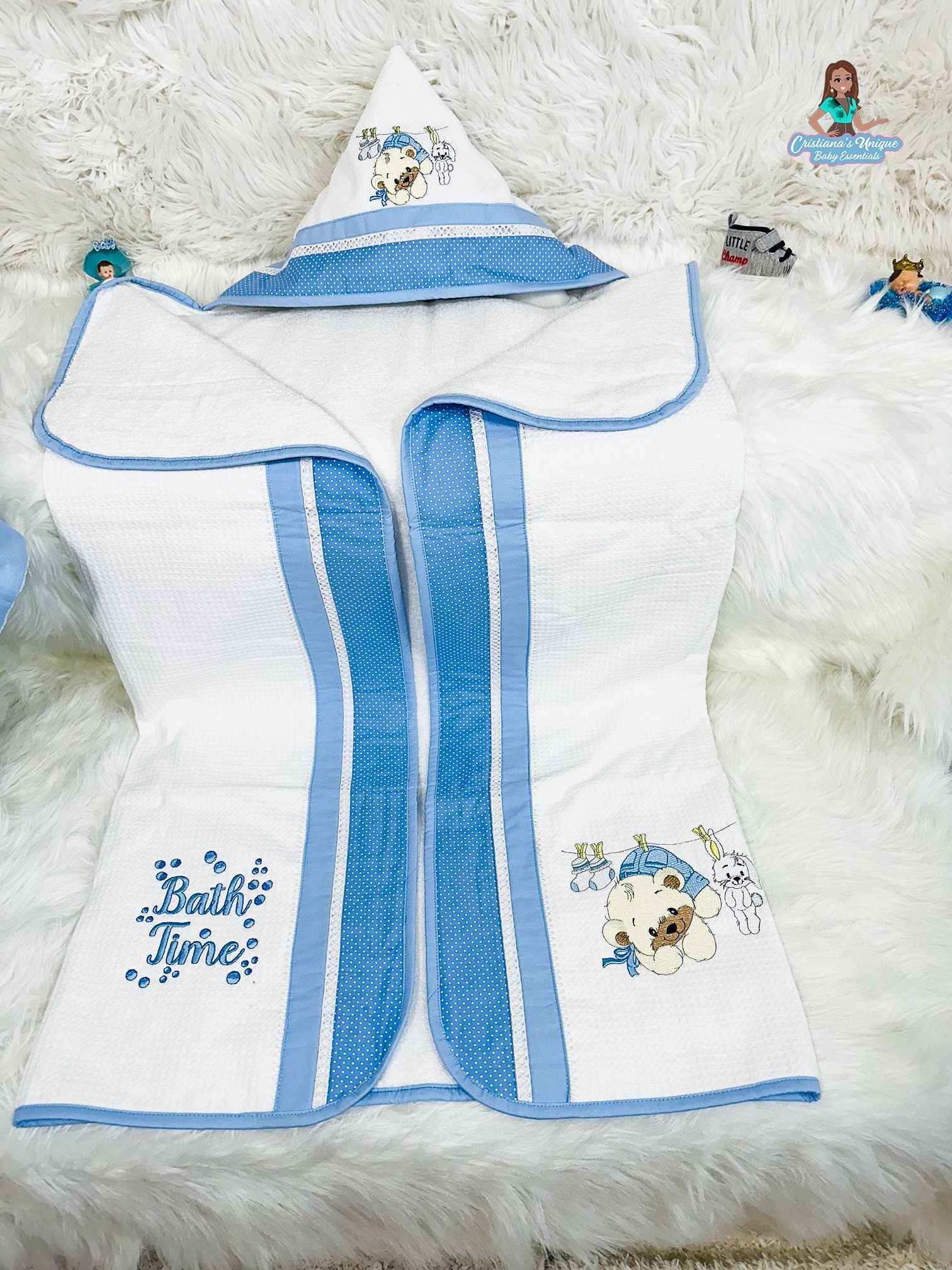 Blue Bear Hooded Bath Towel