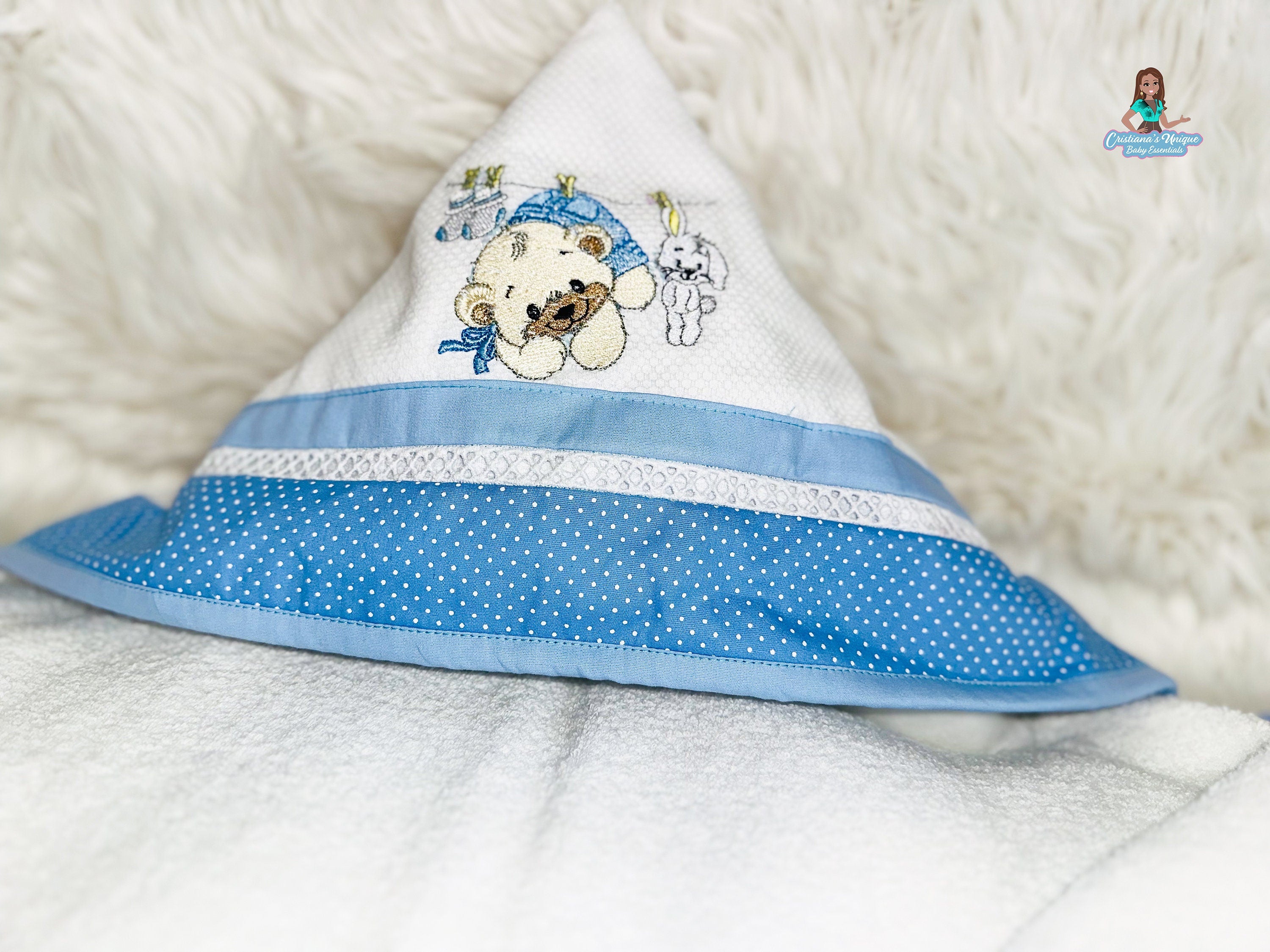 Blue Bear Hooded Bath Towel
