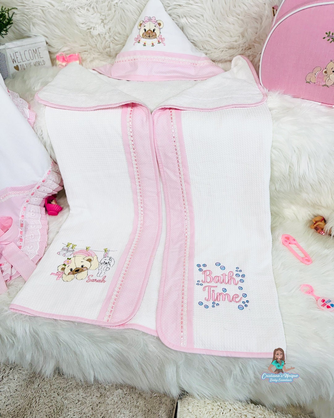 Pink Teddy Bear Hooded Bath Towel