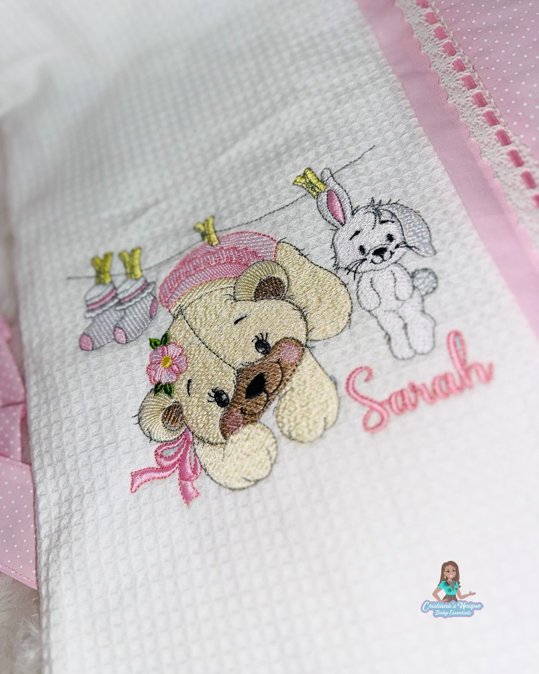 Pink Teddy Bear Hooded Bath Towel