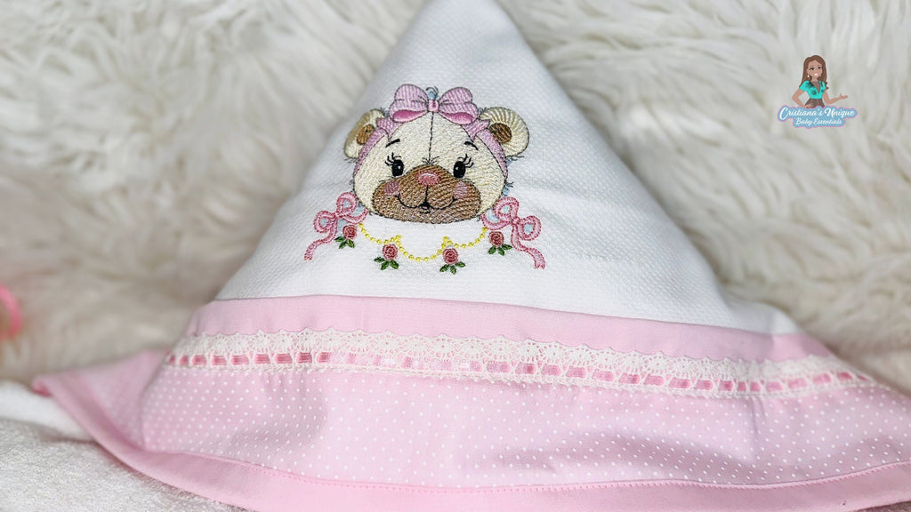 Pink Teddy Bear Hooded Bath Towel