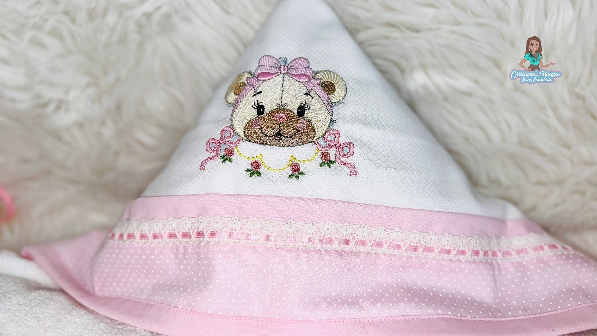 Pink Teddy Bear Hooded Bath Towel