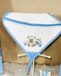 Personalized Embroidered Burp Cloth: 100% Cotton Baby Essential, Floral Design, Soft White/Blue Bear Kit