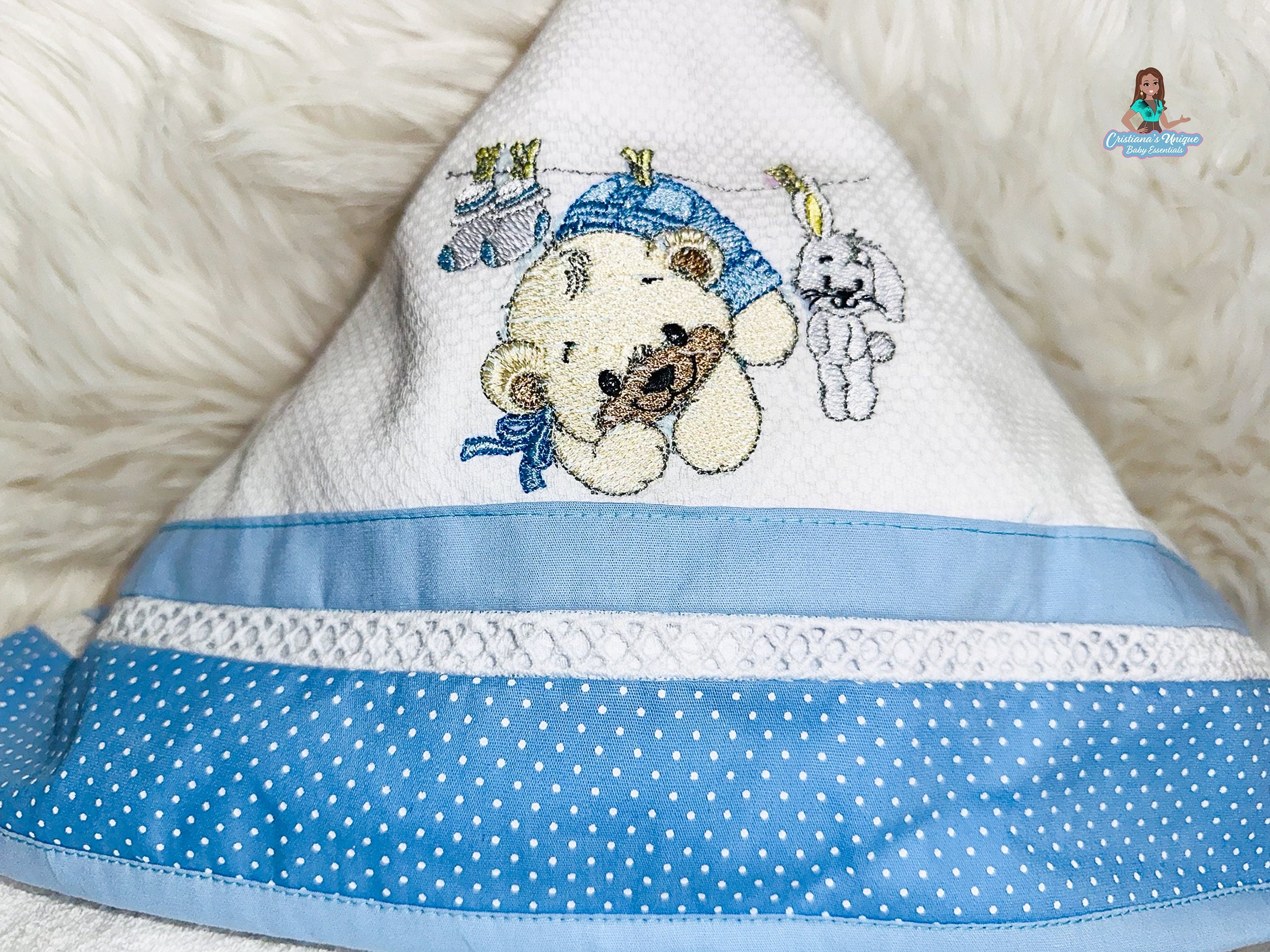 Blue Bear Hooded Bath Towel