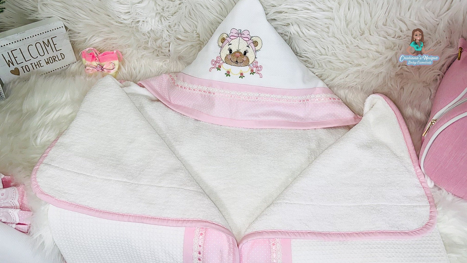 Pink Teddy Bear Hooded Bath Towel