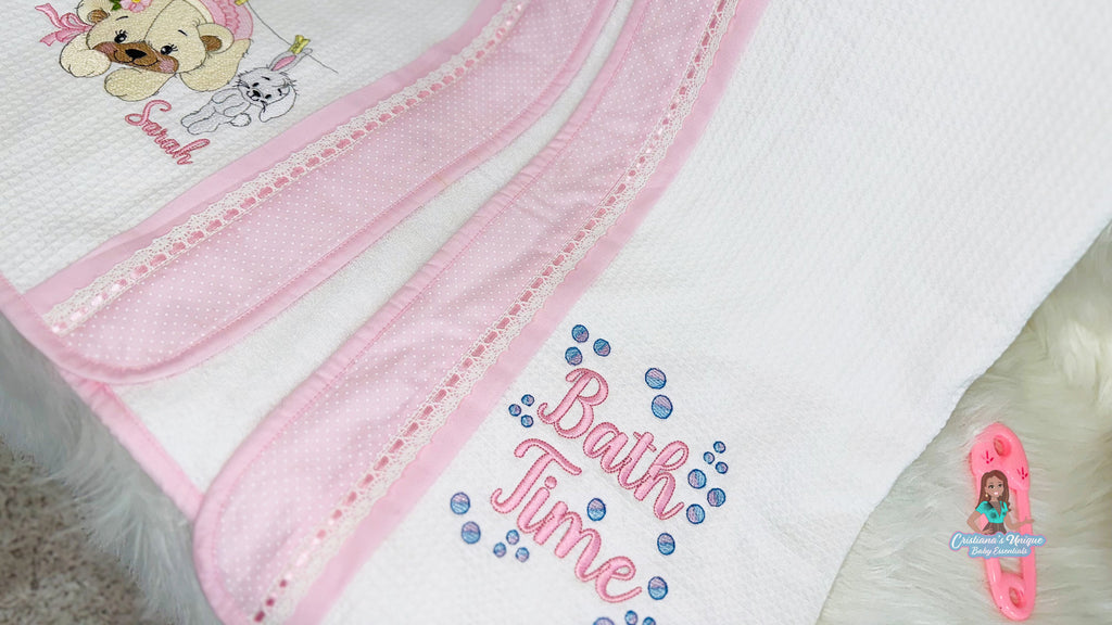 Pink Teddy Bear Hooded Bath Towel