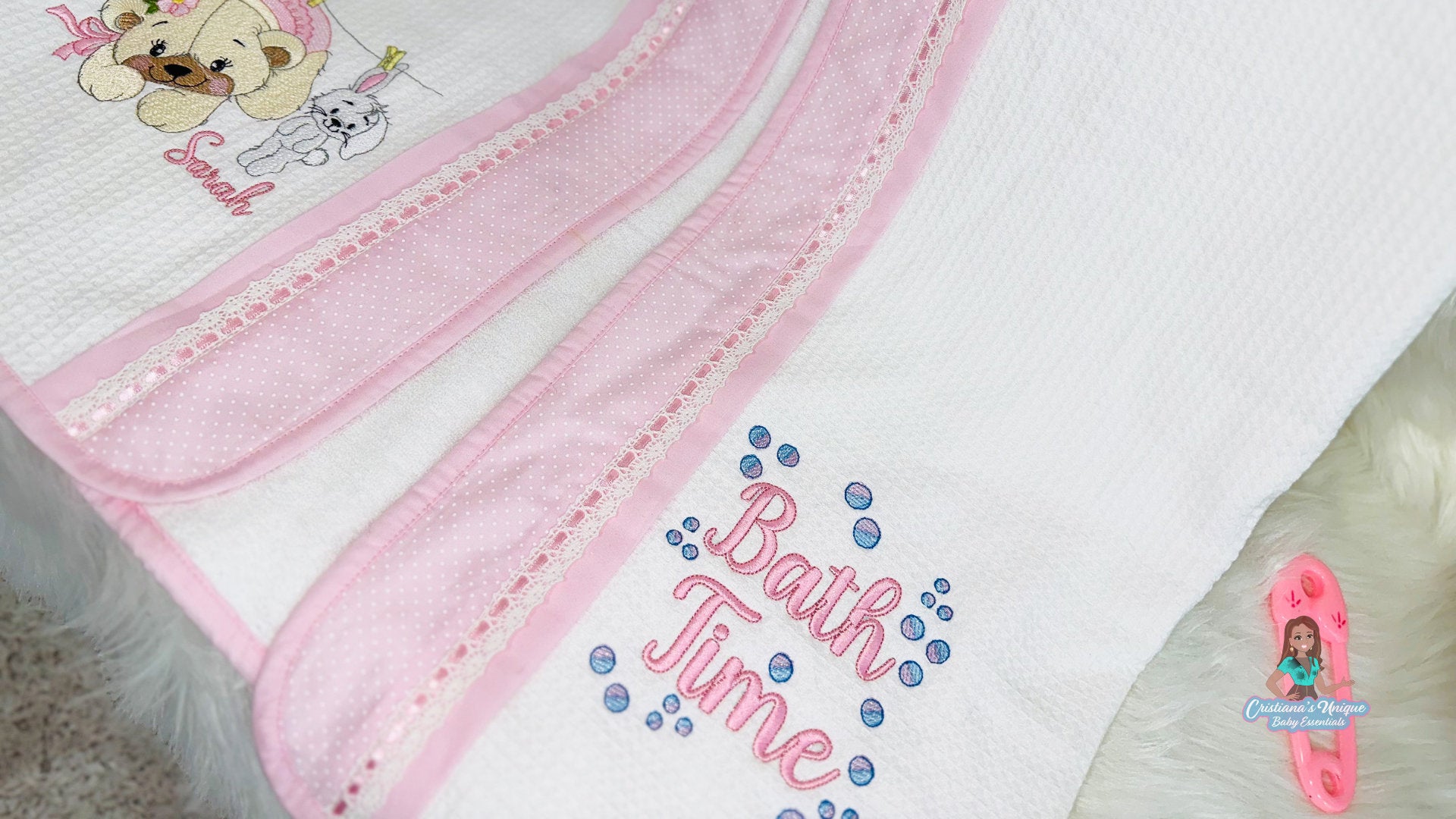 Pink Teddy Bear Hooded Bath Towel
