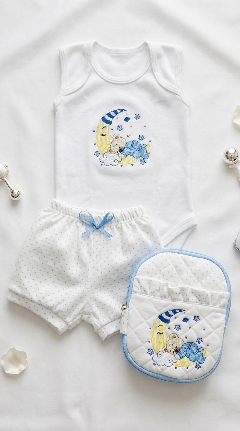 Personalized Embroidered Sleepy Bear Baby Layette & Keepsake Case Set