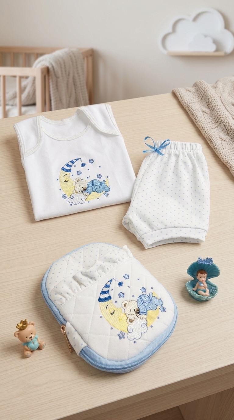 Personalized Embroidered Sleepy Bear Baby Layette & Keepsake Case Set