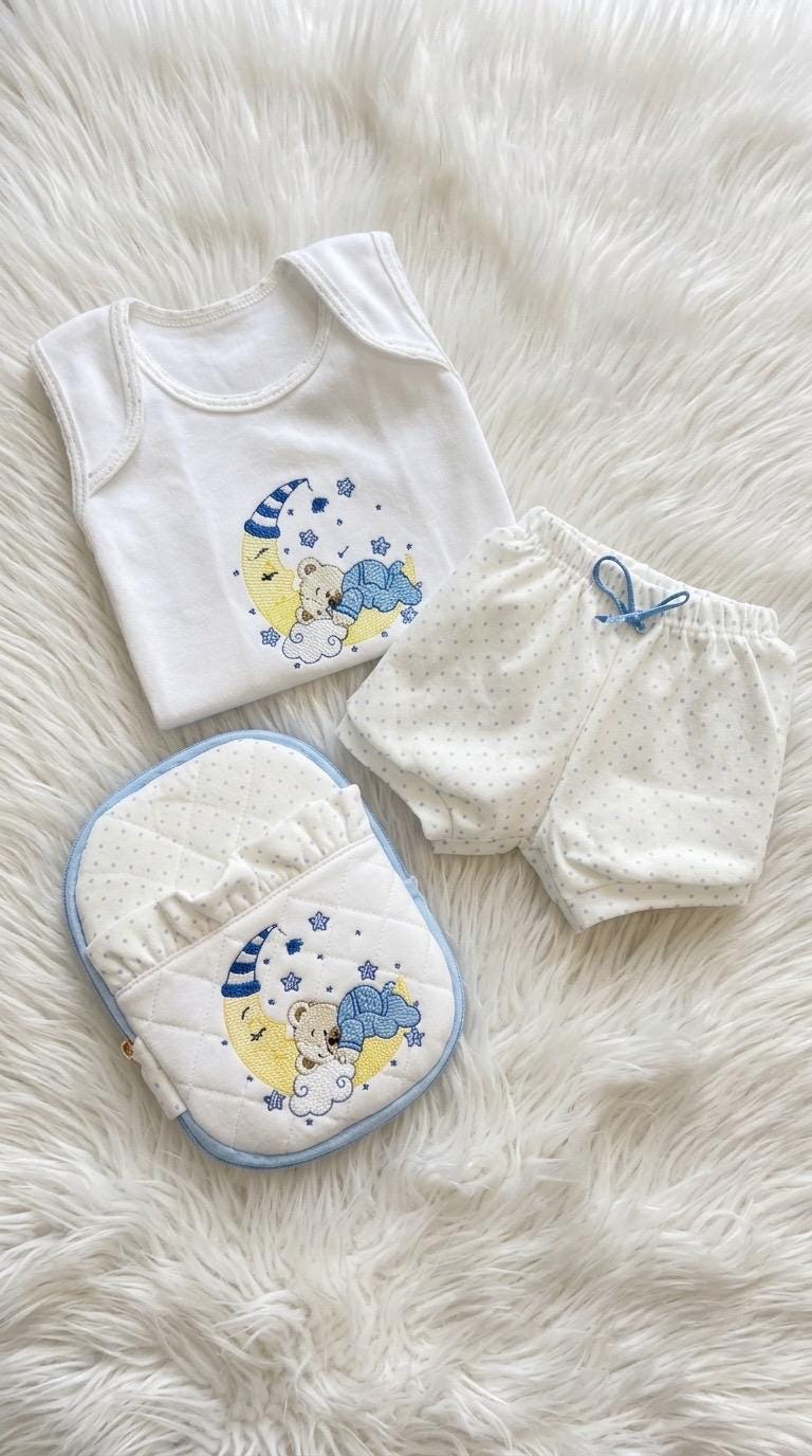 Personalized Embroidered Sleepy Bear Baby Layette & Keepsake Case Set