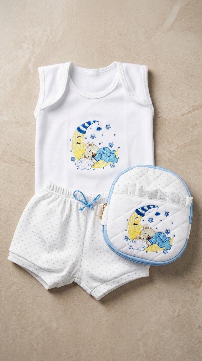 Personalized Embroidered Sleepy Bear Baby Layette & Keepsake Case Set