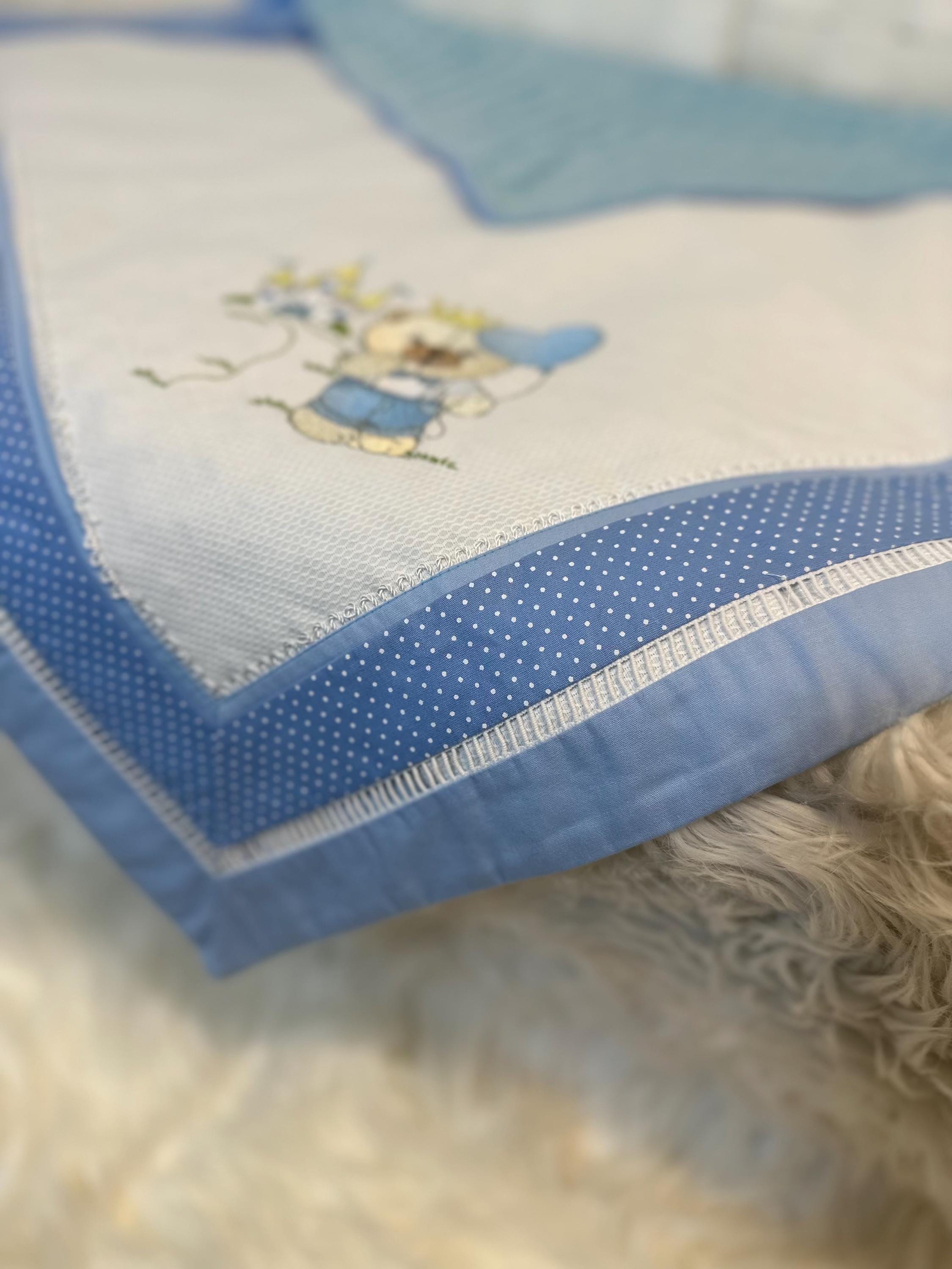 Personalized Embroidered Prince Bear Baby Boy Blanket – Luxury Piquet & Minky Dot