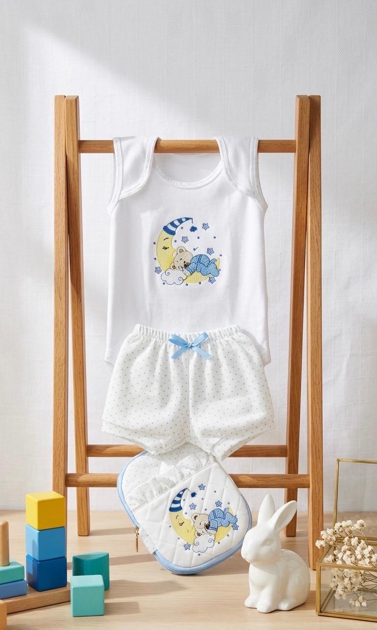 Personalized Embroidered Sleepy Bear Baby Layette & Keepsake Case Set
