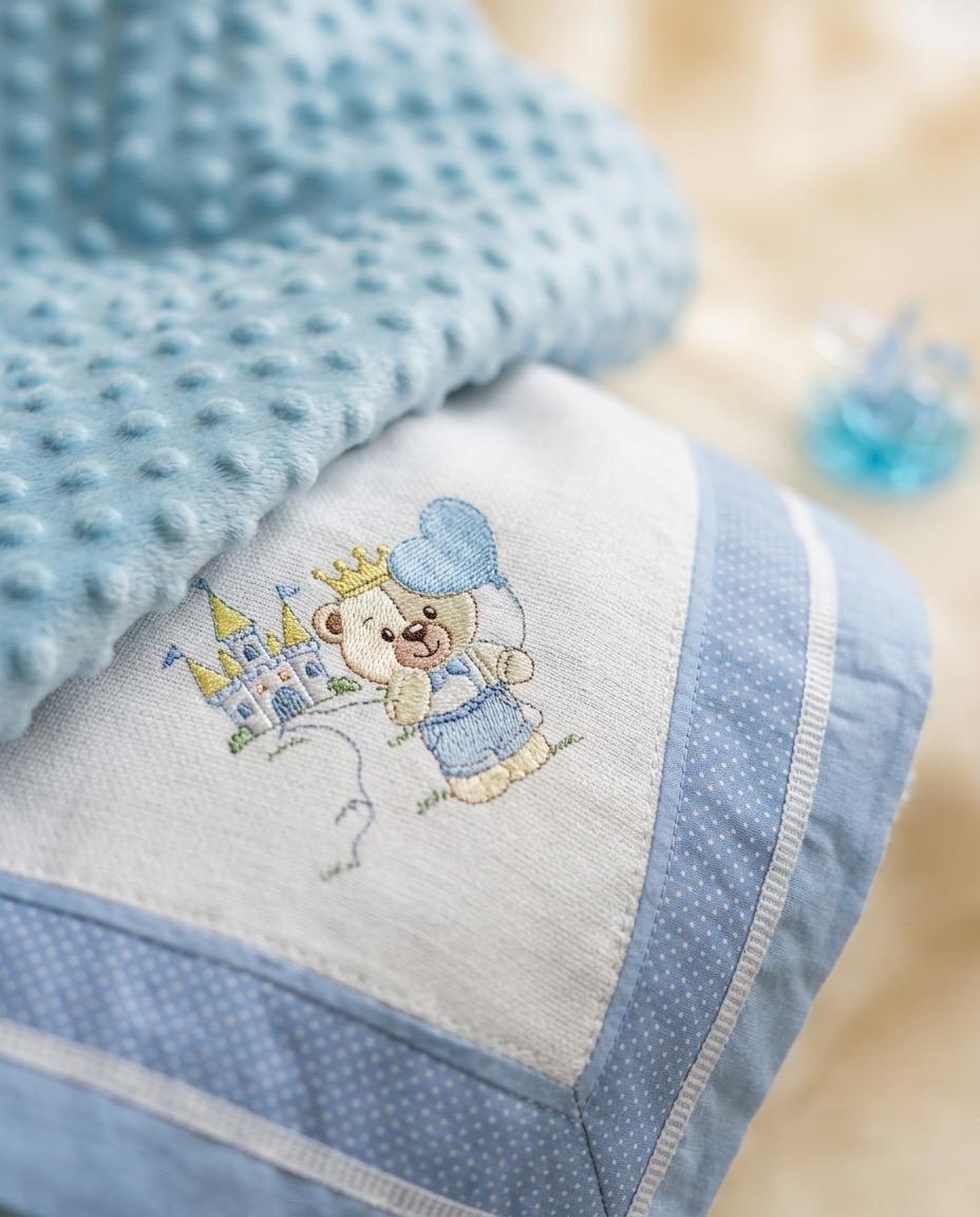Personalized Embroidered Prince Bear Baby Boy Blanket – Luxury Piquet & Minky Dot
